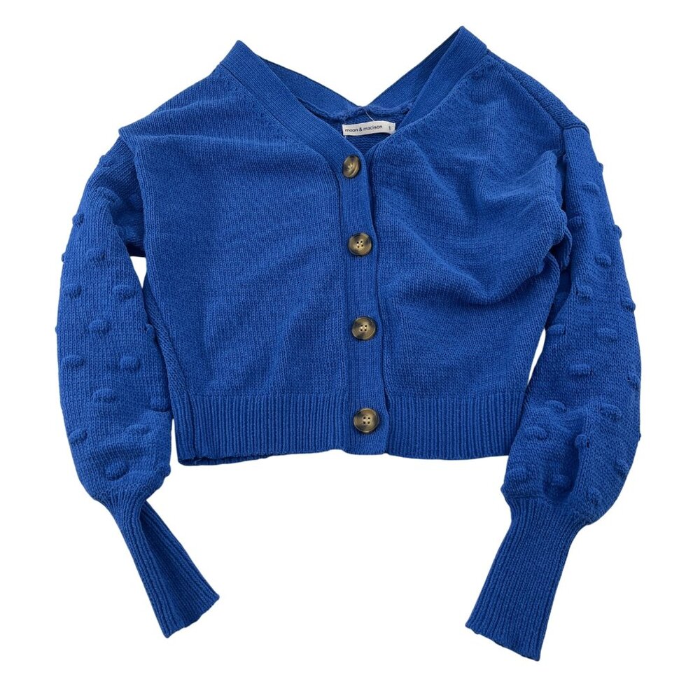 Moon & Madison Blue Button-Up Cropped Cardigan Sweater‎ Size Small